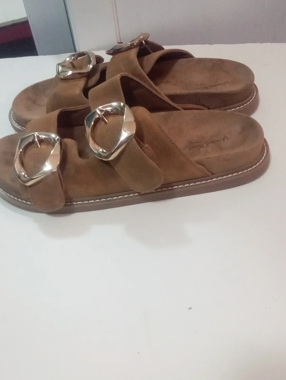 Universal Thread Double-Buckle Suede Slide Sandals in Brown Sz 8 New NWIT